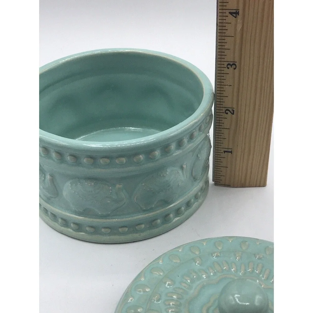 Cynthia Rowley Sand Elephant Trinket Jar Lid Apothecary Aztec Container Rare C28